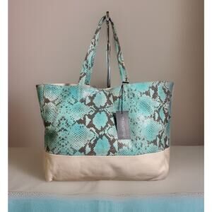 NEW IACUCCI Made in Italy Turquoise Python Print Leather Tote Bag